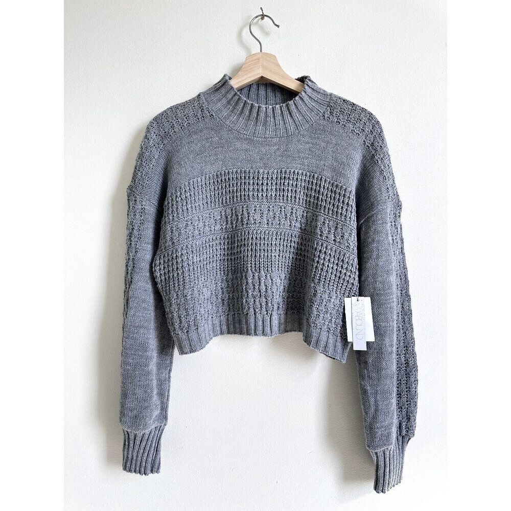 Abound Women's Mock Neck Balloon Sleeve Crop Sweater In Grey Size M Made In USA